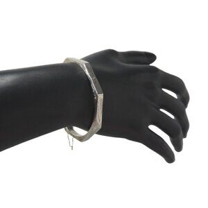 Vintage 925 silver hexagon shape bangle bracelet with safety chain 10.76g